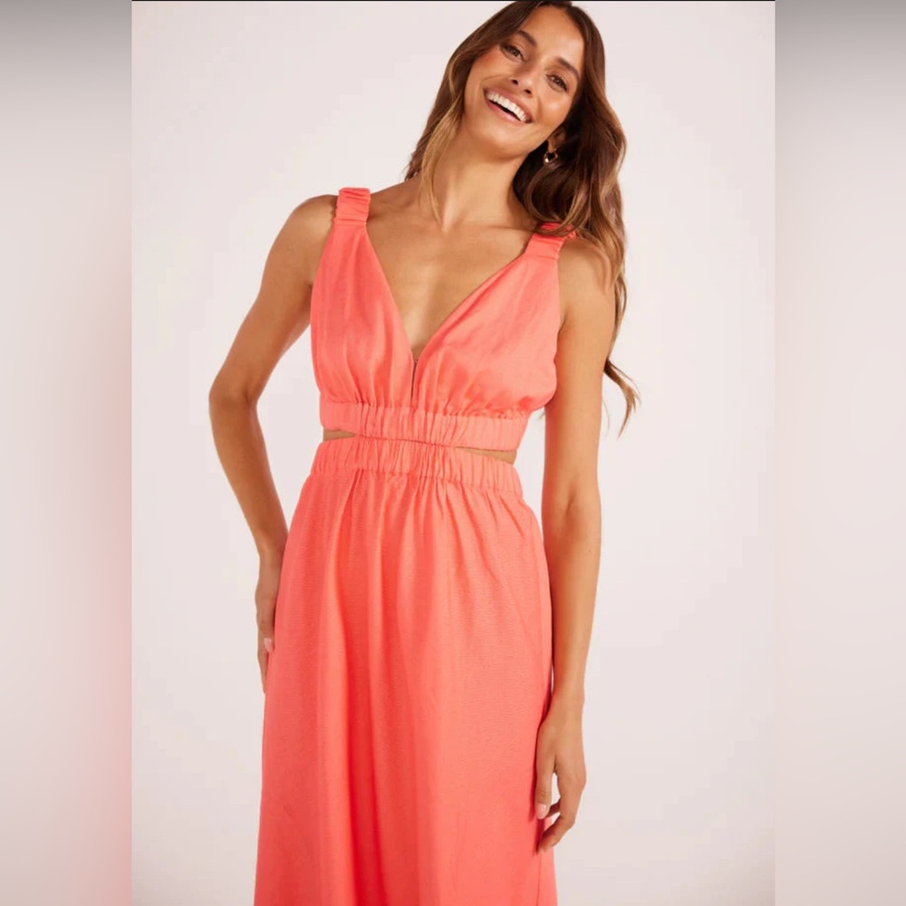 MINKPINK Lila Linen Cutout Midi Dress